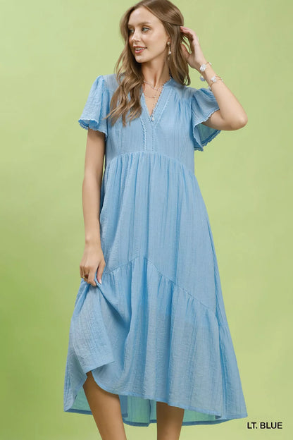 Hazel Blues® |  Umgee Textured Tiered Midi Dress with Side Pockets