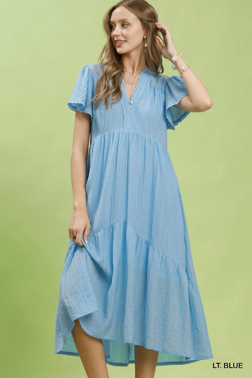 Hazel Blues® |  Umgee Textured Tiered Midi Dress with Side Pockets