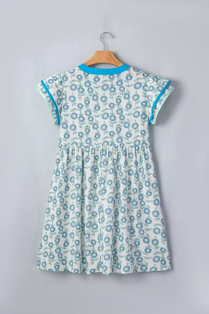Hazel Blues® |  Printed Notched Cap Sleeve Dress