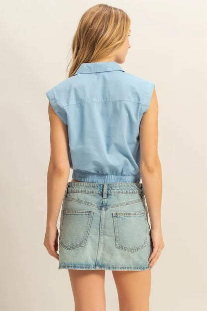 Hazel Blues® |  HYFVE Johnny Collar Sleeveless Cropped Blouse
