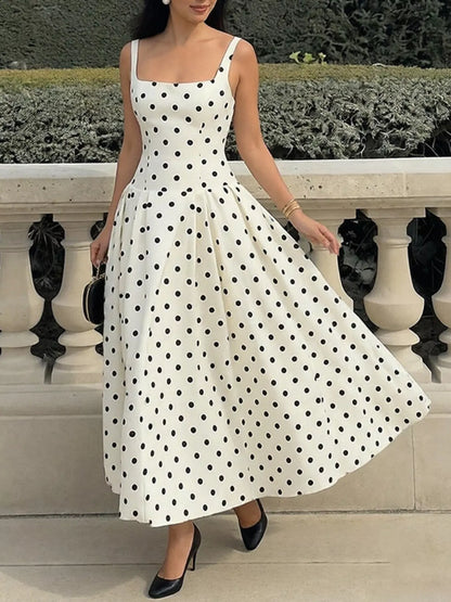 Hazel Blues® |  Polka Dot Square Neck Maxi Dress