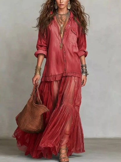 Ruffle Romance Dress | Ruffle Long Sleeve Sheer Dress