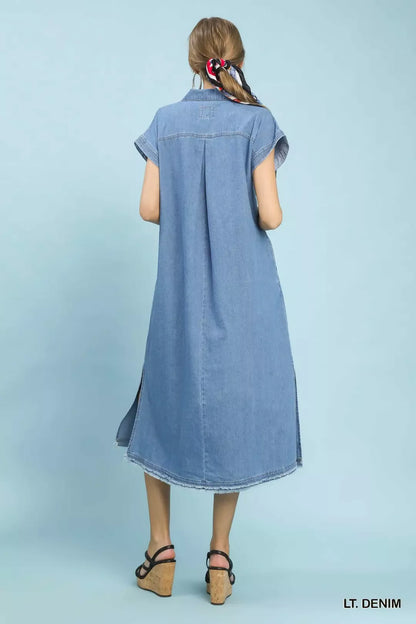 Hazel Blues® |  Umgee Stone Washed Collared Denim Midi Dress