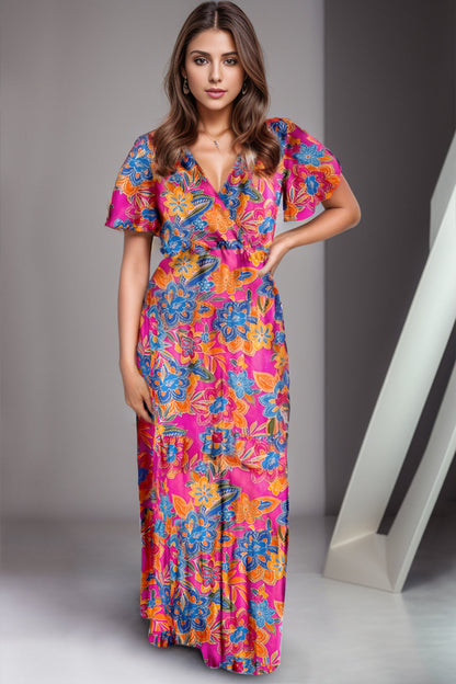 Hazel Blues® |  Printed Surplice Short Sleeve Maxi Dress