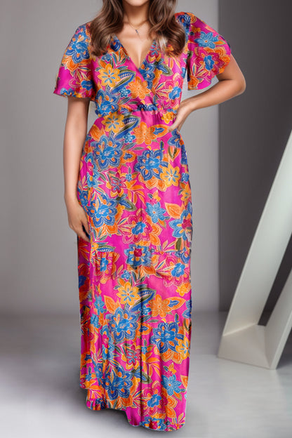 Hazel Blues® |  Printed Surplice Short Sleeve Maxi Dress