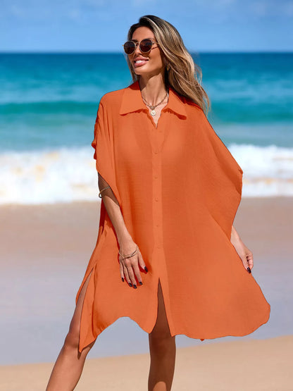 Hazel Blues® |  Relaxed Fit Button Up Cover-Up Dress