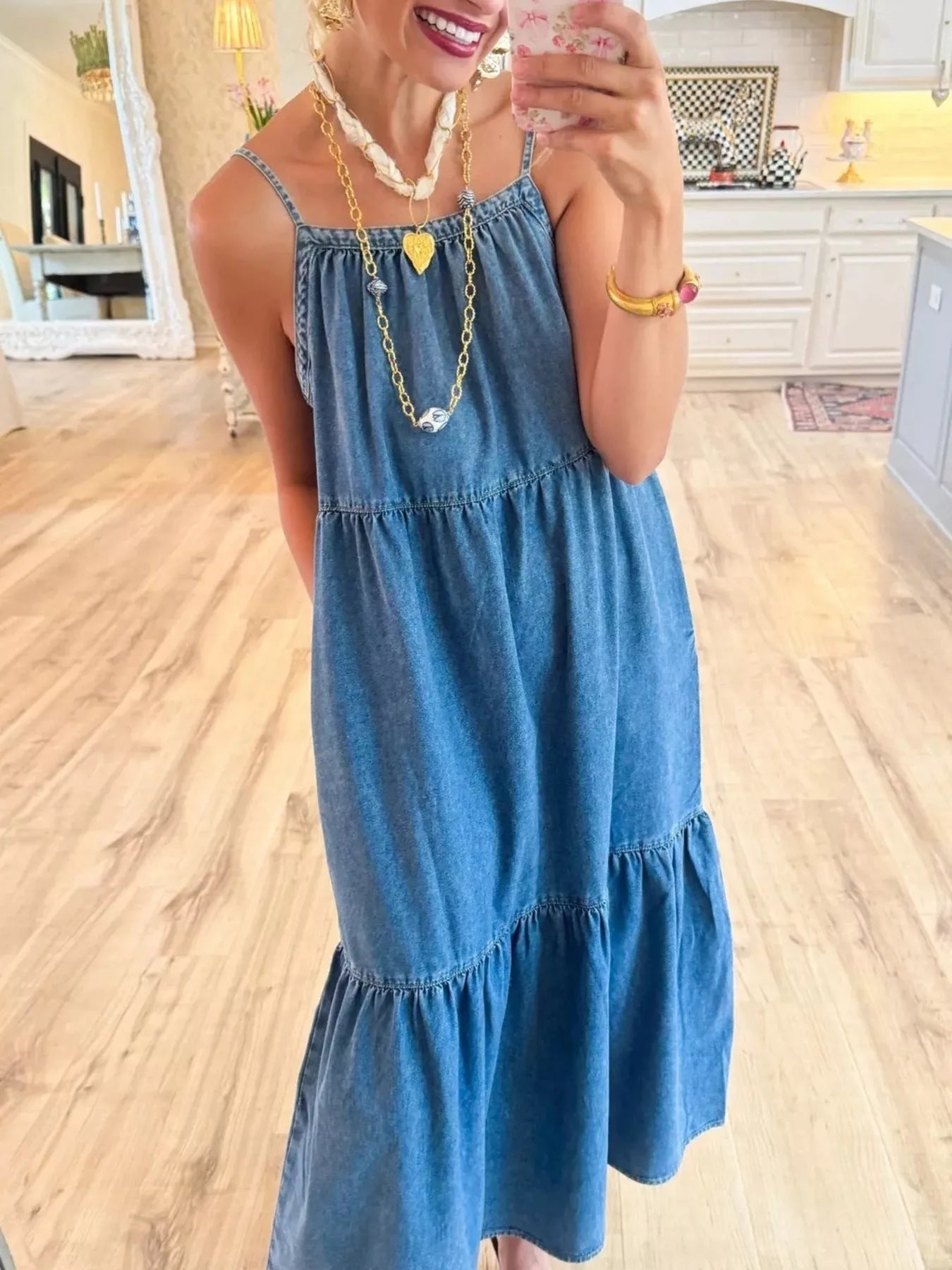 Hazel Blues® | Tiered Ruffle Hem Denim Dress