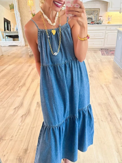 Hazel Blues® | Tiered Ruffle Hem Denim Dress