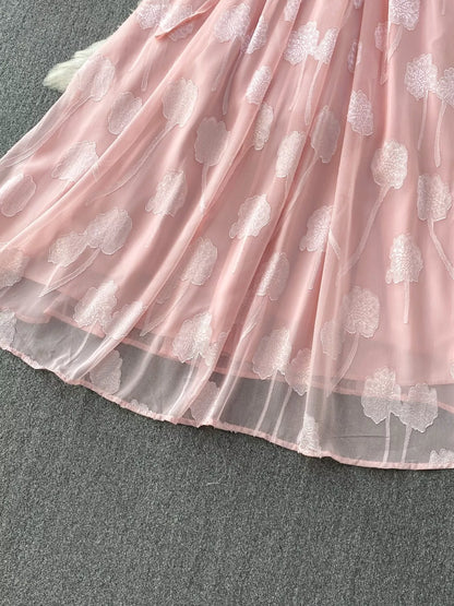 Hazel Blues® |  Button Front Puff Sleeve Chiffon Dress