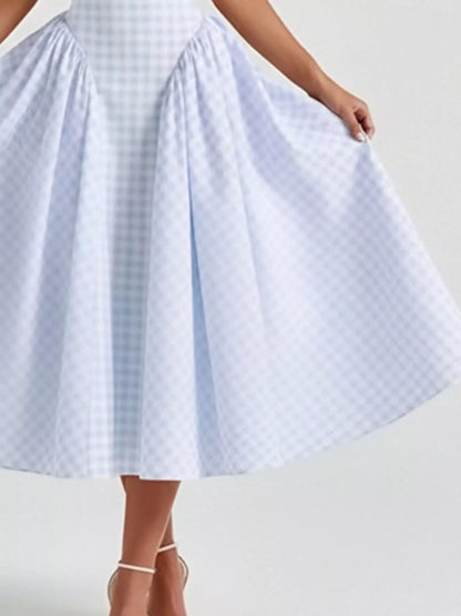 Hazel Blues® | Plaid Square Neckline Midi Dress