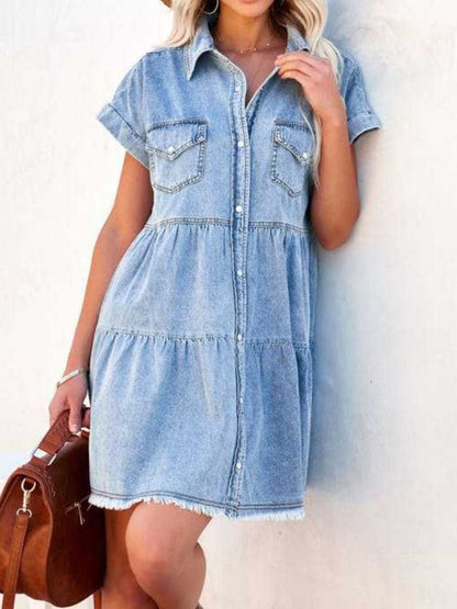 Hazel Blues® |  Raw Hem Short Sleeve Denim Dress