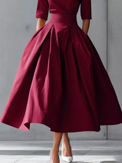 Hazel Blues® |  Round Neck A-Line Midi Dress