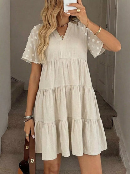 Hazel Blues® |  Casual Tiered Mini Dress with Swiss Dot Sleeves