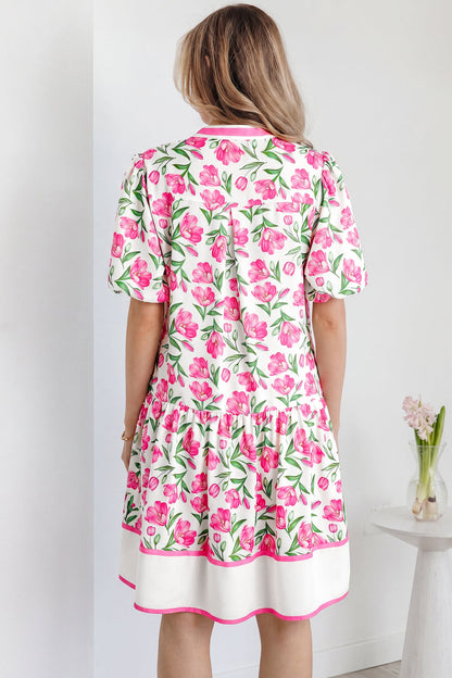 Hazel Blues® |  Multicolour Sweet Floral Print Striped Color Block Trim Short Dress