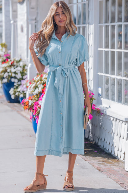 Hazel Blues® |  Weekend Denim Dress | Denim Button Front Dress
