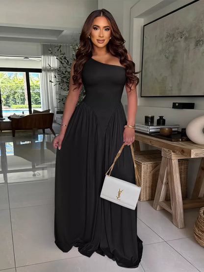 Hazel Blues® |  Ruched One-Shoulder Maxi Dress