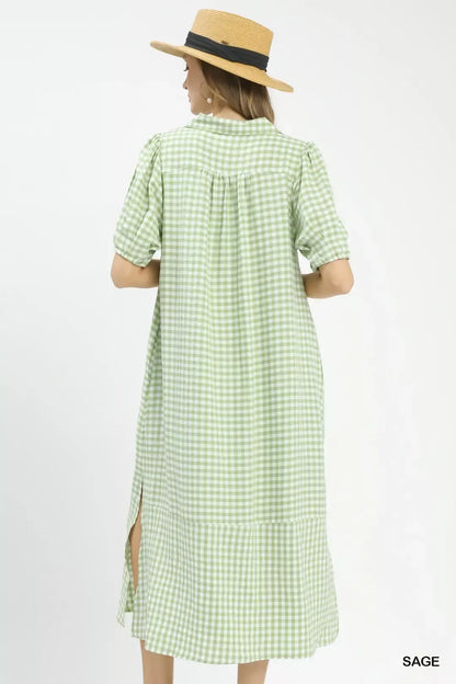 Hazel Blues® |  Umgee Gingham Midi Dress with Side Pockets