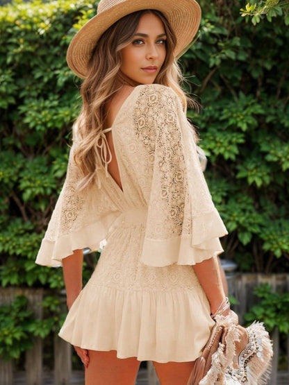 Hazel Blues® |  Lace Cutout Half Sleeve Mini Dress