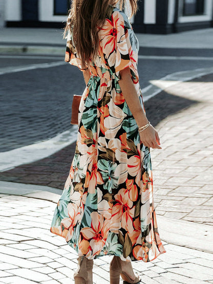Hazel Blues® |  Floral Plunge Half Sleeve Dress