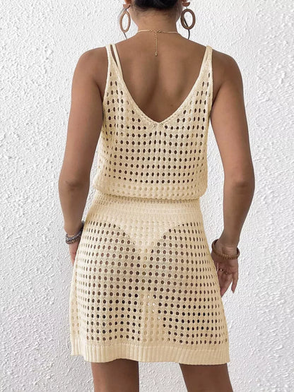 Hazel Blues® |  Crochet Knit V-Neck Cover-Up Dress