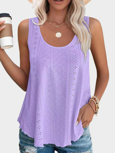 Hazel Blues® |  Florira Eyelet Round Neck Tank