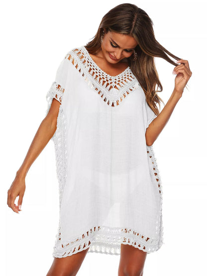 Hazel Blues® |  Crochet Trim V-Neck Cover-Up Dress