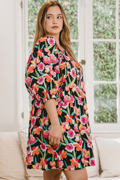 Hazel Blues® |  ODDI Floral Puff Sleeve Mini Dress