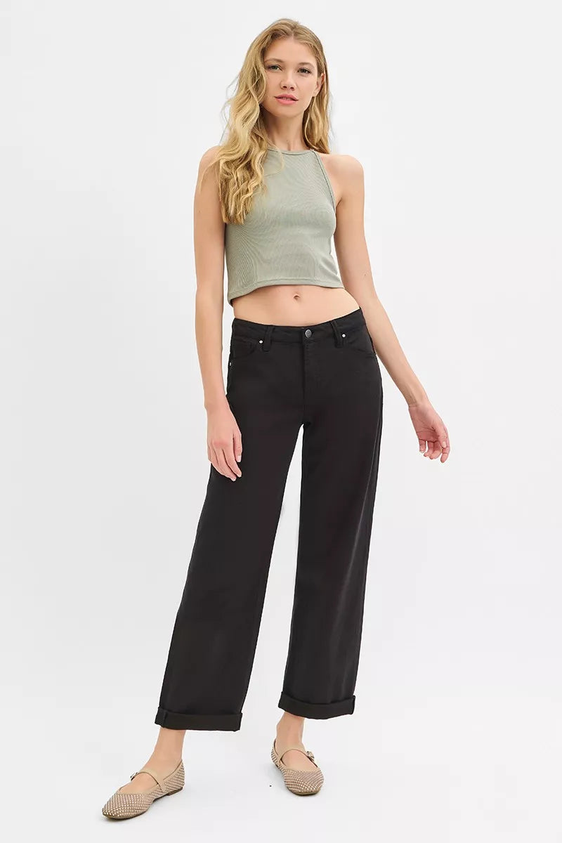 Hazel Blues® |  RISEN Tummy Control Mid Rise Ankle Barrel Relaxed Baggy