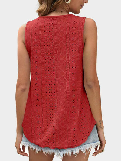 Hazel Blues® |  Florira Eyelet Round Neck Tank