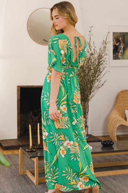 Hazel Blues® |  ODDI Floral Smocked Tied Back Maxi Dress
