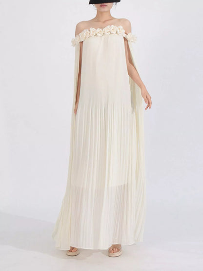 Hazel Blues® |  Off-Shoulder Floral Pleated Maxi Dress