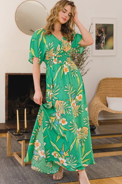 Hazel Blues® |  ODDI Floral Smocked Tied Back Maxi Dress