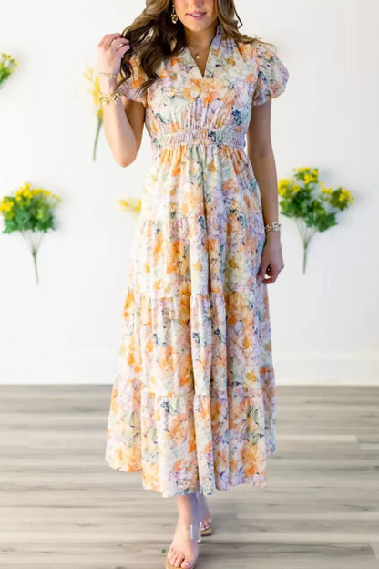 Hazel Blues® |  Floral Print Smocked Tiered Maxi Dress