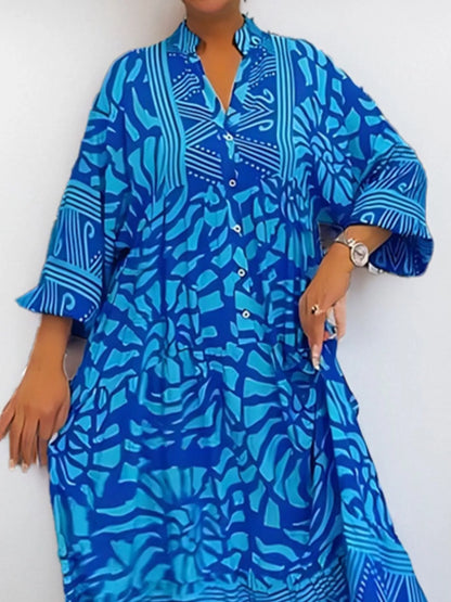 Hazel Blues® |  Printed Button Front Midi Dress