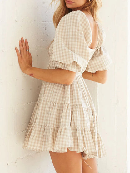 Hazel Blues® |  Ruffled Hem Plaid Half Sleeve Mini Dress