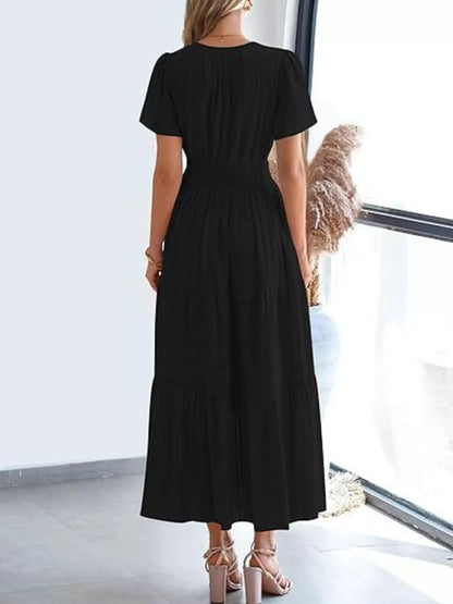 Hazel Blues® | Short Sleeve Tiered Midi Dress