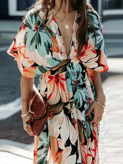 Hazel Blues® |  Floral Plunge Half Sleeve Dress