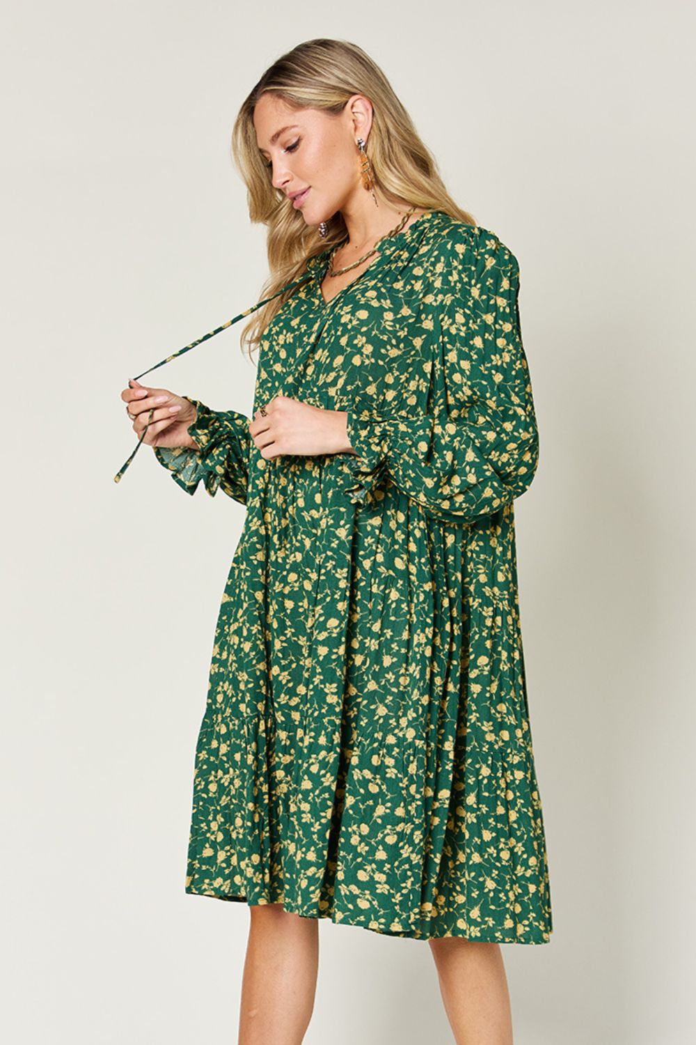 Hazel Blues® | Double Take Printed Ruffle Hem Long Sleeve Dress