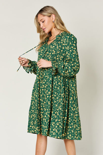 Hazel Blues® | Double Take Printed Ruffle Hem Long Sleeve Dress