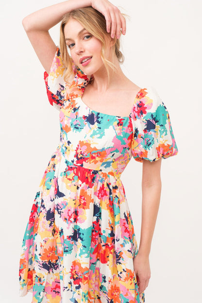 Hazel Blues® |  And The Why Square Neck Puff Sleeve Floral Dress