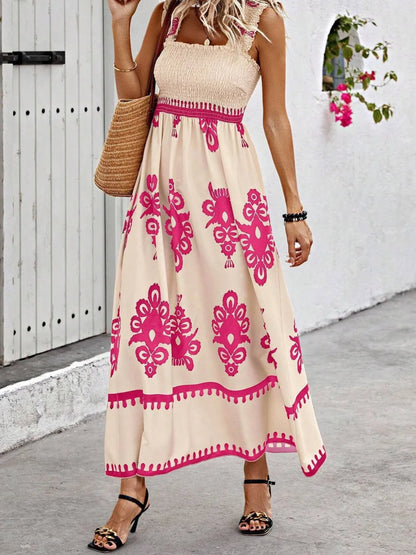 Hazel Blues® |  Smocked Printed Wide Strap Maxi Dress