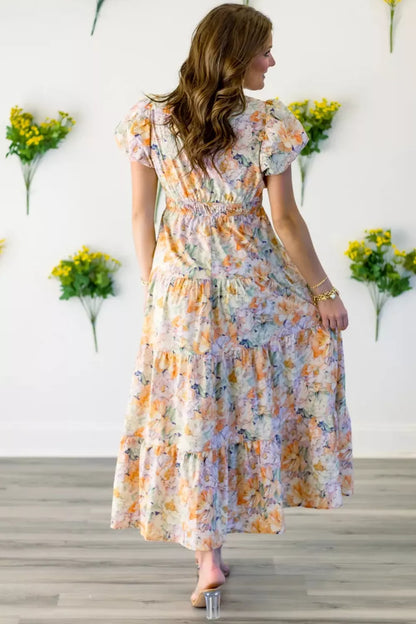 Hazel Blues® |  Floral Print Smocked Tiered Maxi Dress