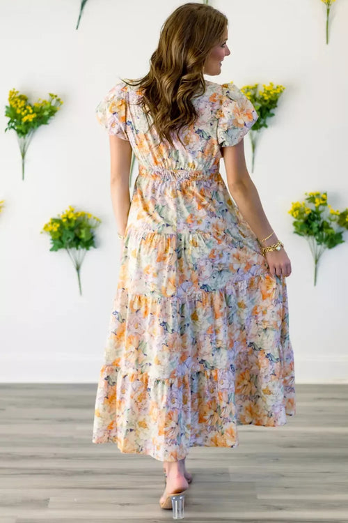 Hazel Blues® |  Floral Print Smocked Tiered Maxi Dress