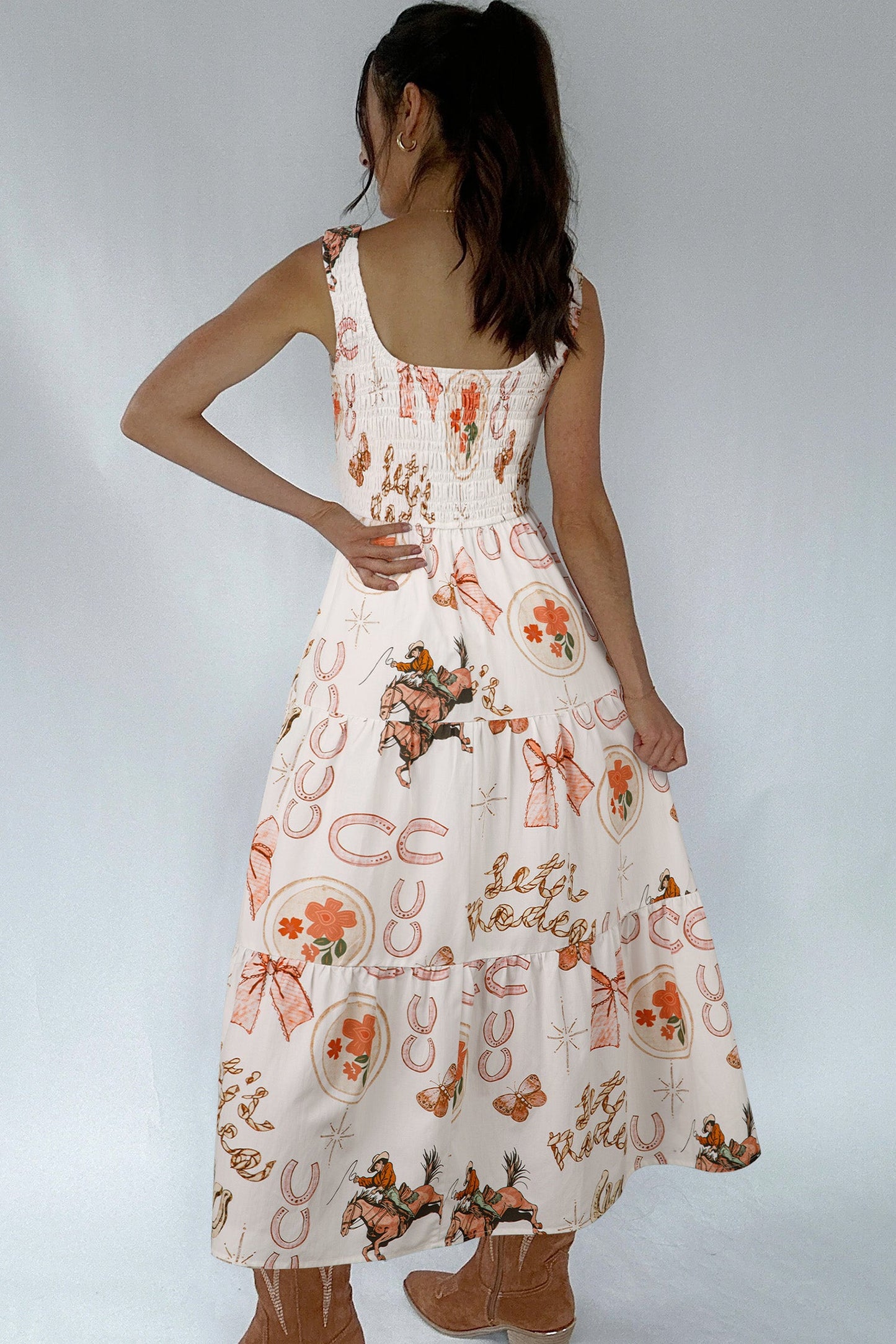 Hazel Blues® |  Cowgirl Charm Midi Dress | Western Horseshoe Midi Dress