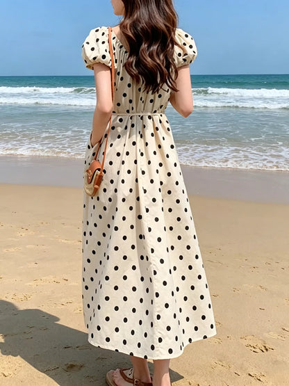 Hazel Blues® |  Polka Dot Puff Sleeve Midi Dress