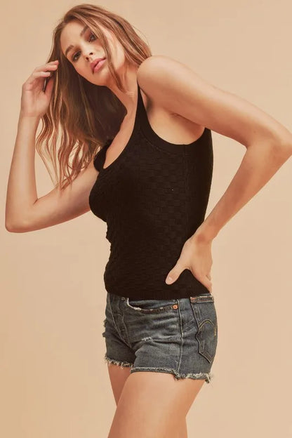 Hazel Blues® |  Aemi + Co Scoop Neck Wide Strap Knit Tank