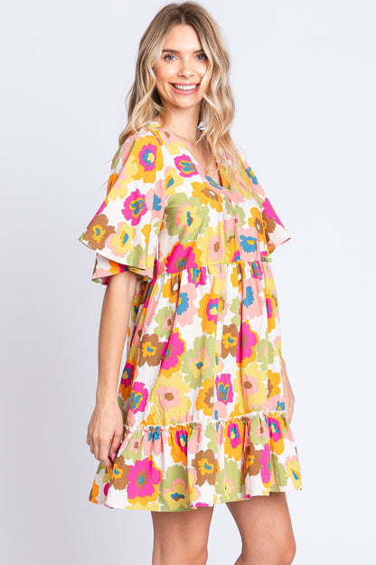 Hazel Blues® |  GeeGee Floral V-Neck Ruffle Hem Mini Dress