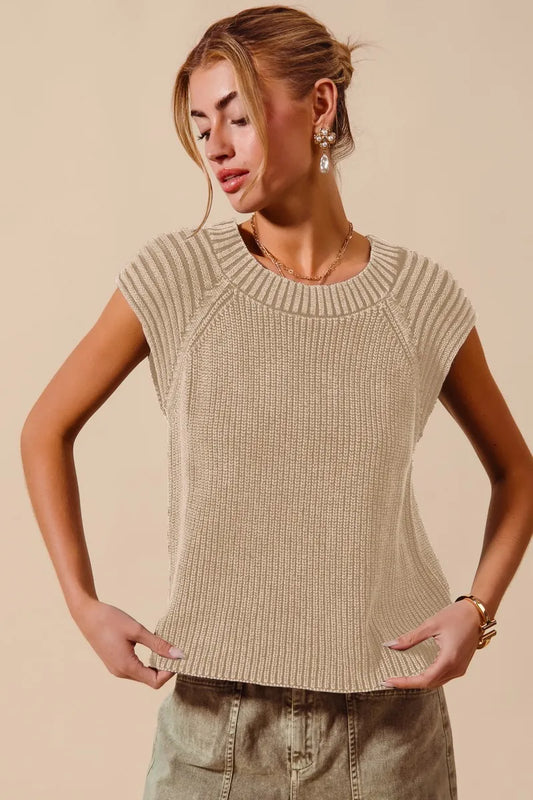 Hazel Blues® |  SO ME Mineral Washed Raglan Sleeveless Sweater Top