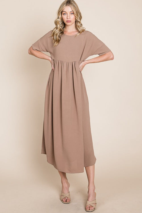 Hazel Blues® |  BOMBOM Round Neck Ruched Midi Dress