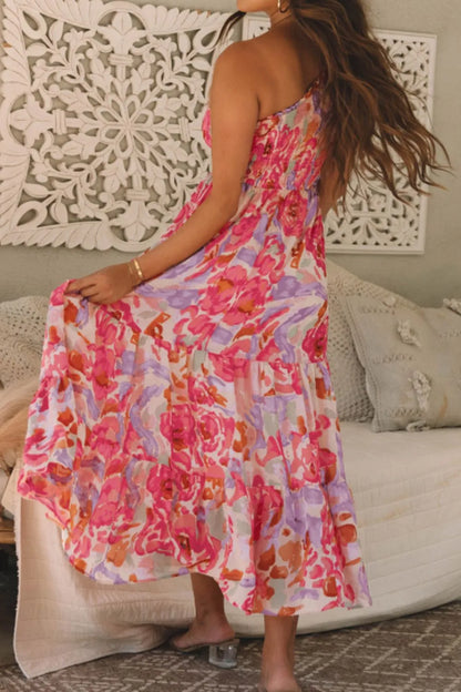 Hazel Blues® |  Floral Print Shirred One Shoulder Maxi Dress